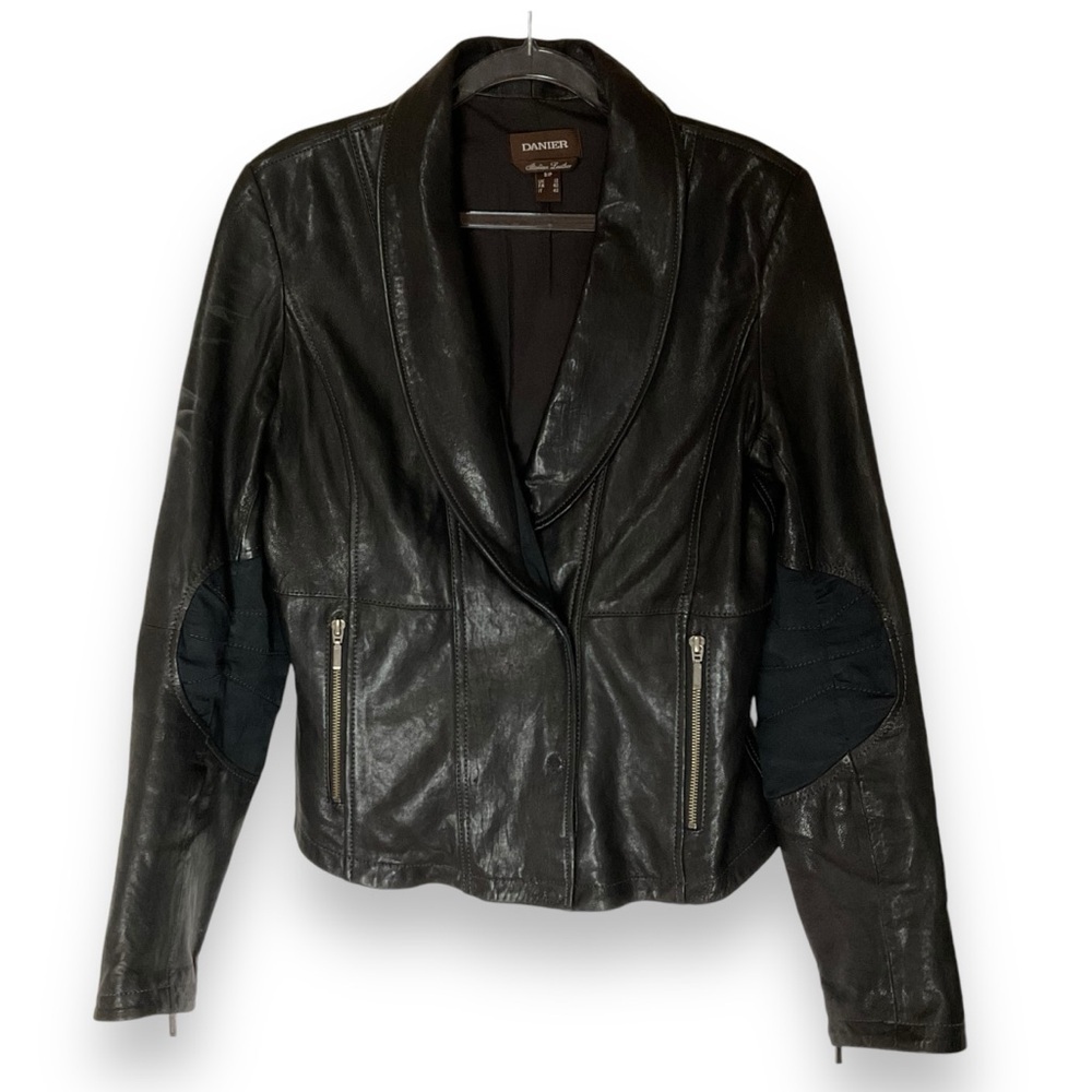 Danier Jacket Leather Moto Black Short Motorcycle Womens Size Small